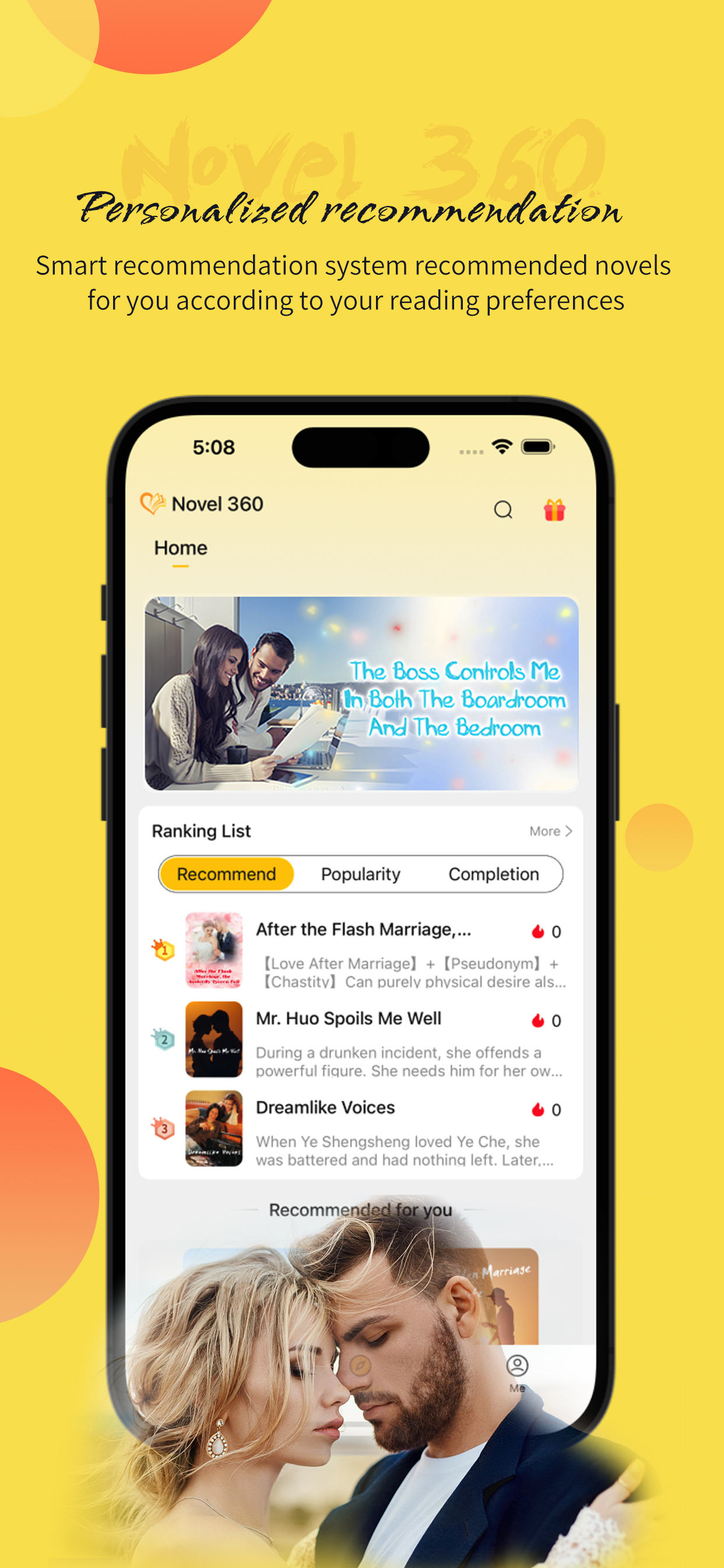 Leafveil personalized novel recommendations screen