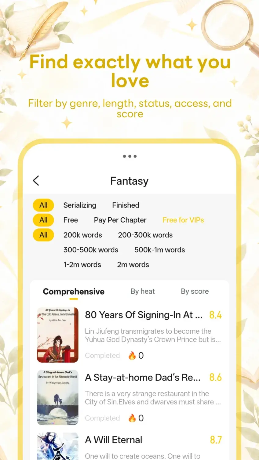 Leafveil novel categories and filters